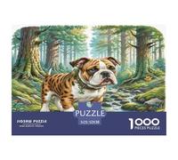Puzzle 1000pcs Staffordshire Bull Terrier Chiot au Bord d'un ruisseau en forêt, pour Adultes et Adolescents, Jeu éducatif et détendu, 52x38 cm/1000pcs