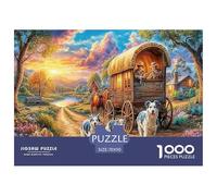 Puzzle 1000pcs Voyage en Chariot pour Adultes Chariot Couvert avec Chiens Niveau Impossible Difficile et éducatif Décompression 70x50 cm/1000pcs