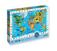 Sentosphère - Puzzle 100 pièces - Planisphère des animaux - Cherche et trouve - Dès 6 ans
