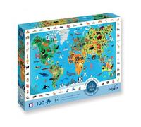 Puzzle 100p planisphere des animaux - cherche et trouve