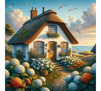 Puzzle 120 pièces,Fleurs de Cottage en Bord de mer Puzzle Adulte,Divertissement créatif,Puzzles Classiques pour Adultes et Enfants à partir de 14 Ans,Décoration Murale Artistique