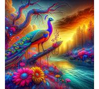Puzzle 120 pièces,Fleurs de rivière Paon Puzzle Adulte,Divertissement créatif,Puzzles Classiques pour Adultes et Enfants à partir de 14 Ans,Décoration Murale Artistique