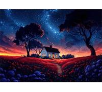 Puzzle 120 pièces Jeux éducatif Défi Jouets Fleurs du Chalet sous Un Ciel étoilé Puzzles Classiques Puzzle DIY Cadeaux de l'art de la Décoration Moderne