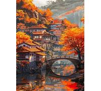 Puzzle 120 pièces Paysage de Maison d'automne Puzzles pour Adultes Jeux d'activités Familiales,Puzzle à Faire Soi-même pour Décoration Murale de la Maison