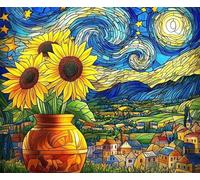 Puzzle 120 pièces Tournesol de la Nuit étoilée Puzzles pour Adultes Jeux d'activités Familiales,Puzzle à Faire Soi-même pour Décoration Murale de la Maison