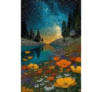 Puzzle 1200 Pièces Adultes Fleurs Rivière Ciel Étoilé, Défis Amusants Parfait pour la Détente Créativité, Puzzle 1200 Pieces 75 x 50 cm