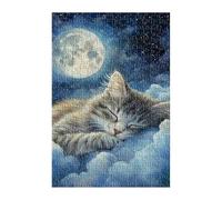 Puzzle 1200 Pièces Adultes Lune Animaux Chats 75x50 cm Jeu Éducatif Jeu de Création et Logique Concentration, Cadeau Garcon et Fille, Puzzle Adulte 1200 Pièces