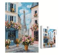 Puzzle 1200 Pièces - Fleur & Paris - Puzzle en Bois Durable avec Lettres au Dos - Jeu sans Poussière avec Affiche - Modèle pour Collectionneurs et 14 Ans et Plus (75 x 50 cm) P3#924
