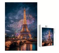 Puzzle 1200 Pièces - Paris & Feux d'artifice - Puzzle en Bois Durable avec Lettres au Dos - Jeu sans Poussière avec Affiche - Modèle pour Collectionneurs et 14 Ans et Plus (75 x 50 cm) P3#1075