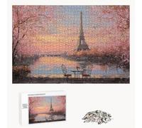 Puzzle 1200 Pièces - Paris & Rose - Puzzle en Bois Durable avec Lettres au Dos - Jeu sans Poussière avec Affiche - Modèle pour Collectionneurs et 14 Ans et Plus (75 x 50 cm) P3#211