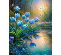 Puzzle 150 Pièces Adulte 35 x 25 cm,Fleurs Bleues au Bord de la rivière Impossible Classique Jigsaw Puzzles,Jeu Classique pour Toute la Famille,Décoration Murale & Cadeau