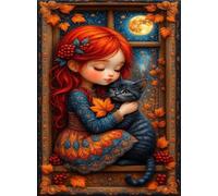 Puzzle 150 Pieces Adultes Chat Moon Girl 35x25 cm, Examinez Les pièces, Découvrez Les Indices et Résolvez l'enquête, Puzzle Adulte 150 Pièces