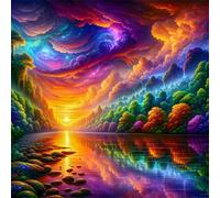 Puzzle 150 Pièces Adultes Étang Coucher du Soleil 65x65cm 150 pièces Puzzles pour Adultes Jeu éducatif défi Jouet, Puzzle Impossible pour Toute la Famille