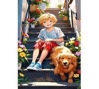 Puzzle 150 Pieces Adultes Flower Boy Dog 35x25 cm, Examinez Les pièces, Découvrez Les Indices et Résolvez l'enquête, Puzzle Adulte 150 Pièces