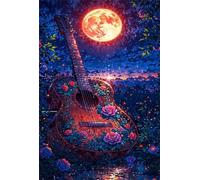 Puzzle 150 Pieces Guitar Moon Flower, Jeux éducatif Défi Jouets Puzzles Classiques, Parfaitement Emboîtable Lettres au Dos, pour Vous Faciliter Le Travail pour Hommes Femmes Plus âgés 35 x 25 cm