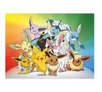 Puzzle 150 pieces pokemon font la fete : pikachu voltali pyroli mentali et noctali - enfant collection dessin animé