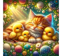 Puzzle 150 pièces pour Adulte,Poussin Chat Soleil 65x65 cm DIY De Puzzle,Divertissement créatif,Jeux éducatifs à défis Puzzles pour Toute la Famille