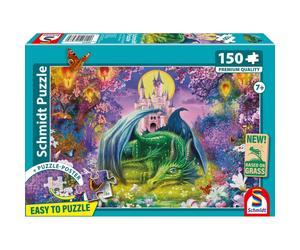 Puzzle 150 pièces SCHMIDT SPIELE Petit dragon Dès 7 ans Illustration colorée Cadre turquoise