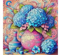 Puzzle 150 pièces Vase d'hortensias Bleu,Puzzles pour Adultes Jeux d'activités Familiales,Puzzle à Faire Soi-même pour Décoration Murale de la Maison