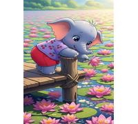 Puzzle 1500 Pieces Adultes Animaux Éléphant Lotus 87x57 cm, Examinez Les pièces, Découvrez Les Indices et Résolvez l'enquête, Puzzle Adulte 1500 Pièces