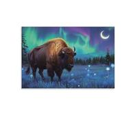 Puzzle 1500 pièces Adultes Bison sous l'aurore boréale Jeu éducatif Classique Puzzles, Jeu d'adresse pour Toute la Famille, Magnifique décoration Puzzle et Cadeaux 57x87cm