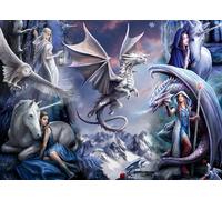 Puzzle 1500 Teile - Anne Stokes - Silver Dragon Collage