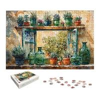 Puzzle 1500 Pièces Balcon, Puzzle 1500 Pièces pour Adultes et Enfants à Partir de 14 Ans, Succulentes Puzzles Bois avec Une Boîte d'emballage Exquise, Décoration Murale, Cadeau Femme/Homme, -6480