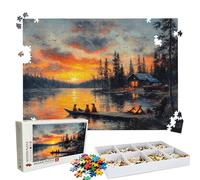 Puzzle 1500 Pieces Coucher Soleil Lac(2) - Grand Puzzles Bois - Puzzle 1500 Pièces Adultes - Jeu D'Intelligence - avec Boîte d'emballage Exquise - Découpe de Précision - Décor D’intérieur W3H-36