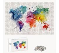 Puzzle 1500 Pièces - Couleur & Carte du Monde - Puzzle en Bois Durable avec Lettres au Dos - Jeu sans Poussière avec Affiche - Modèle pour Collectionneurs et 14 Ans et Plus (87 x 57 cm) P3#388