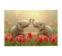 Puzzle 1500 Pieces Éléphant, Puzzle 1500 Pièces Adultes Tulipe, Puzzles en Bois pour Adultes Jeux Educatifs, Puzzles avec Une Boîte d'emballage Exquise Cadeau Femme, Tableau Decoration Murale -3434