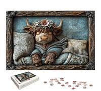 Puzzle 1500 Pièces Highland Cow, Puzzle 1500 Pièces pour Adultes et Enfants à Partir de 14 Ans, Mignon Puzzles Bois avec Une Boîte d'emballage Exquise, pour Décoration Murale, Cadeau Femme, -6552