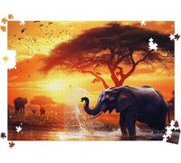 Puzzle 1500P Pièces éléphant Afrique, Puzzles Bois 34.3 x 22.4 in, l0-79 | Puzzles Classiques, Jeux de Puzzle pour Toute la Famille, Cadeaux pour Hommes, Jeu Anti-Stress avec Poster, Décor Salon