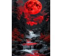 Puzzle 200 Pieces Adultes Cascade l'arbre Lune Rouge 35 x 25 cm Puzzle Adulte Jeu éducatif défi Jouet Puzzle Impossible 200 Pièces Puzzles
