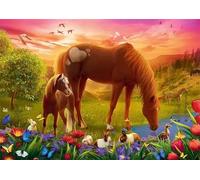 Puzzle 200 pièces Animaux des Chevaux de Campagne Puzzles pour Adultes Jeux d'activités Familiales,Puzzle à Faire Soi-même pour Décoration Murale de la Maison