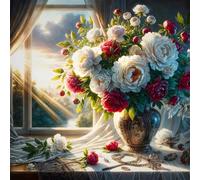 Puzzle 200 pièces,Bouquet de pivoines à la fenêtre Puzzle Adulte,Divertissement créatif,Puzzles Classiques pour Adultes et Enfants à partir de 14 Ans,Décoration Murale Artistique