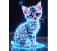 Puzzle 200 pièces Chat Fluorescent Fantastique Puzzles pour Adultes Jeux d'activités Familiales,Puzzle à Faire Soi-même pour Décoration Murale de la Maison