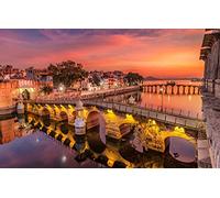 Puzzle 200 pièces Ville Ciel Coucher de Soleil Lumières Rivières Inde Pont Udaipur 35x25CM