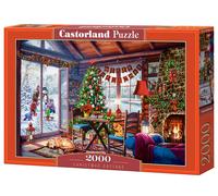 Castorland - Puzzle 2000 pièces - Chalet de Noël - cheminée avec bas, arbre décoré - C-200962-2