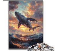 Puzzle 2000 pièces Baleines sautant au Coucher du Soleil pour Adultes et Adolescents, Jeu Stimulant et interactif en Famille 70x100cm