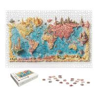 Puzzle 2000 Pièces Carte, Puzzle 2000 Pièces pour Adultes et Enfants à Partir de 14 Ans, Mappemonde Puzzles Bois avec Une Boîte d'Emballage Exquise, Puzzles pour Décoration Murale, Cadeau Femme, -5852
