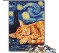 Puzzle 2000 pièces Chat Orange Ciel Nocturne pour Adolescents, à partir de 14 Ans, Art déco, Jeux de Famille, Cadeaux de Noël et d'anniversaire (70x100cm)