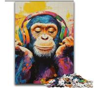Puzzle 2000 pièces Chimpanzé avec Casque Audio, idéal pour Les Adolescents, idéal comme Cadeau, Jeu éducatif ou décoration de Bureau (70x100cm)