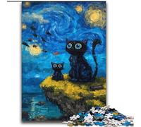 Puzzle 2000 pièces « Ciel Nocturne » Le Chat de Van Gogh pour Adultes, Jouets éducatifs et éducatifs, Jeux en Famille avec Affiche et fiche de Questions (70x100cm)