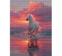 Puzzle 2000 Pièces, Coucher De Soleil Cheval Blanc Adultes Puzzle 2000, Jeu Éducatif Puzzles, Classique Jigsaw Puzzles, Défi Impossible, Jeu pour Toute la Famille, Décoration de la Les Murs FNKL4-1003