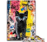 Puzzle 2000 pièces Graffiti Chat Noir pour Adultes et Adolescents, Jeux éducatifs, décoration d'intérieur, à Offrir en Cadeau à Toute la Famille (70x100cm)
