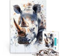 Puzzle 2000 pièces pour Adolescents Aquarelle de rhinocéros Blanc Soulagement du Stress Renforcer l'amour Entre Les Couples 70x100cm