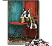 Puzzle 2000 pièces pour Adolescents Bouledogue français Buvant Une Boisson Jeu Familial Anti-Stress Défi Difficile Cadeaux du Père Noël Secret 70x100cm
