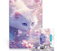 Puzzle 2000 pièces pour Adolescents Chat Blanc et Fleurs de Cerisier Jeu de Quiz avec des pièces de Formes aléatoires entièrement imbriquées 70x100cm