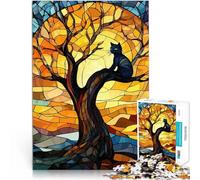 Puzzle 2000 pièces pour Adolescents Chat dans Un Arbre en vitrail Jeu éducatif Familial Renforcer l'amour Entre Les Couples 70x100cm
