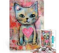 Puzzle 2000 pièces pour Adolescents Chat de la Saint-Valentin avec Un cœur Aimant, Techniques Mixtes Jeu intellectuel Super Cadeau 70x100cm